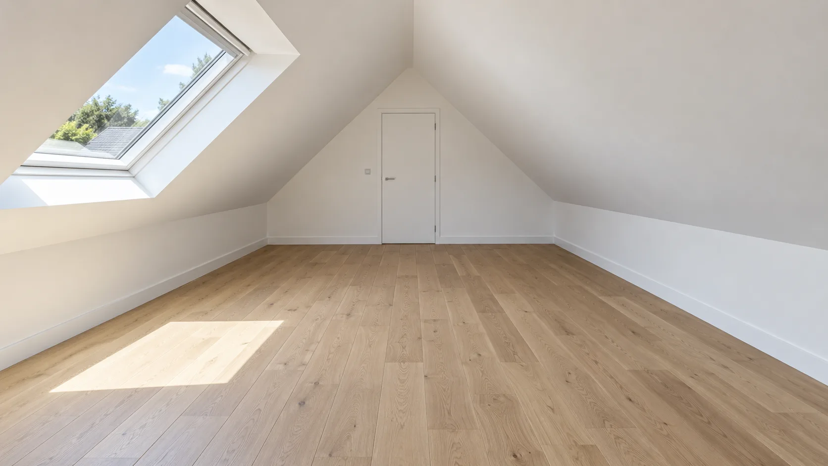 Comble aménagé en pièce habitable, rampants doublés et parquet posé