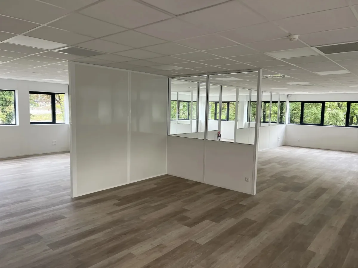 Cloisonnement et faux plafonds d'un plateau de bureaux en Rhône-Alpes, finitions et raccords