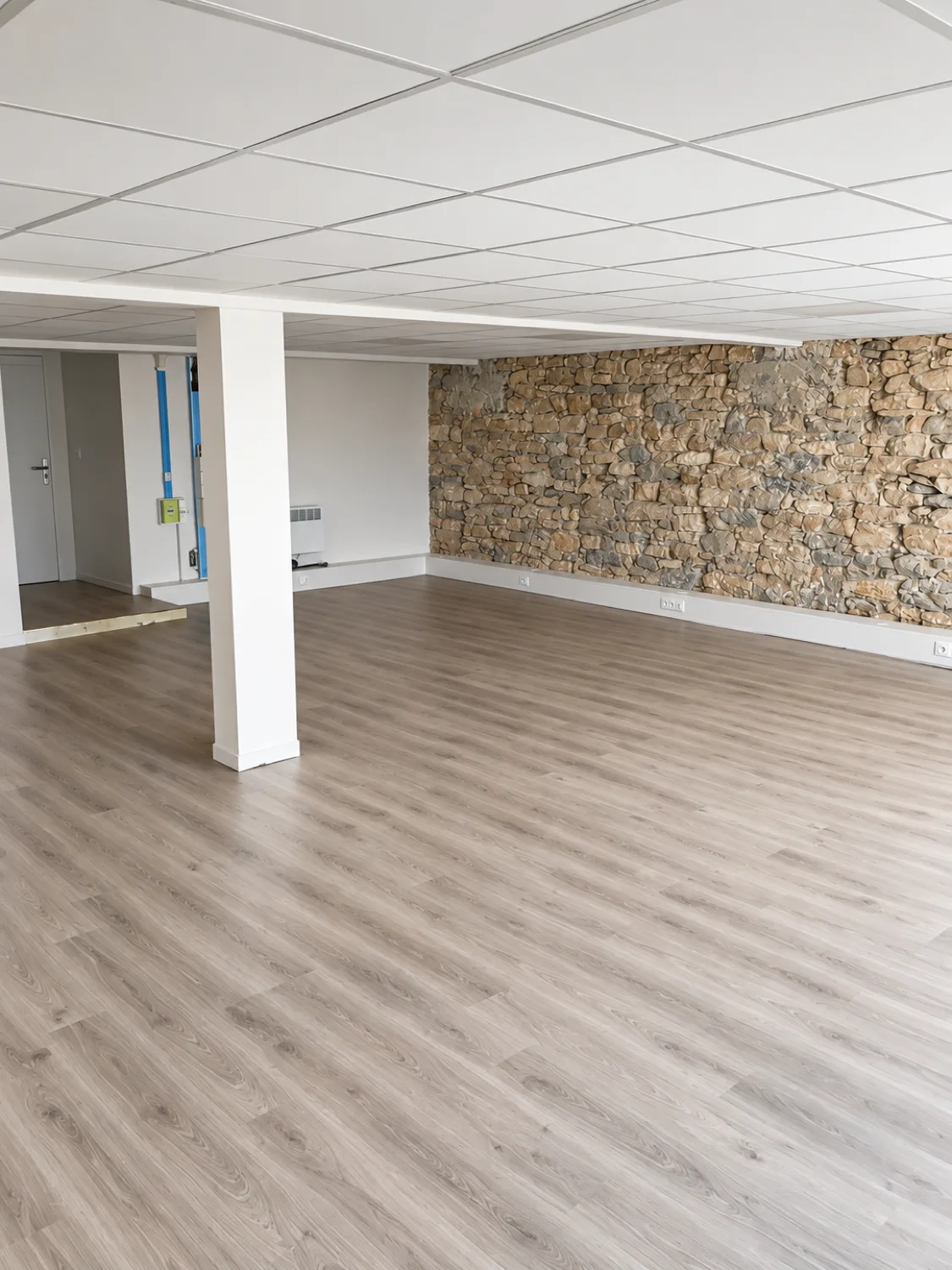 Pose d'un faux plafond et d'un sol dans un local ancien à Vienne, chantier réalisé par ECM